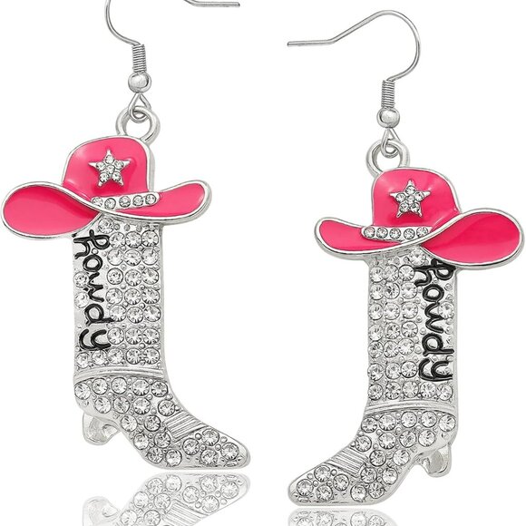 Glitter Rhinestone Cowgirl Earrings for Women, Western Howdy Letter Dangle Boot - Picture 1 of 8